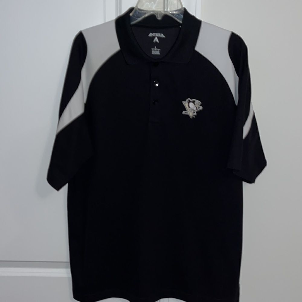 Antigua Pittsburgh Penguins The Igloo approved NHL black polo golf shirt L men’s